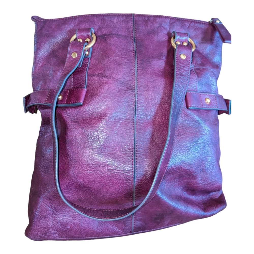 Lodis large purple leather handbag with gold accents - Picture 2 of 6